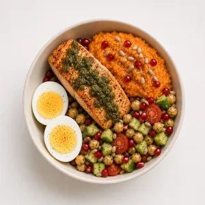 menueditor_item_0cffa9779c90499ca9bed0ae7cdd7563_1778061631870647886 Chimichurri Salmon Bowl (45g Protein)